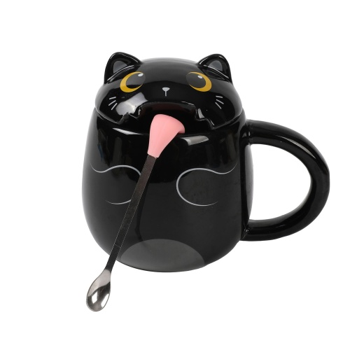 Caneca de Cerâmica com Colher I-TOTAL Gato Preto