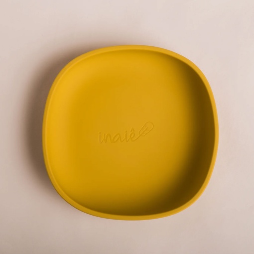 Prato de silicone com base aderente mostarda INAIÊ