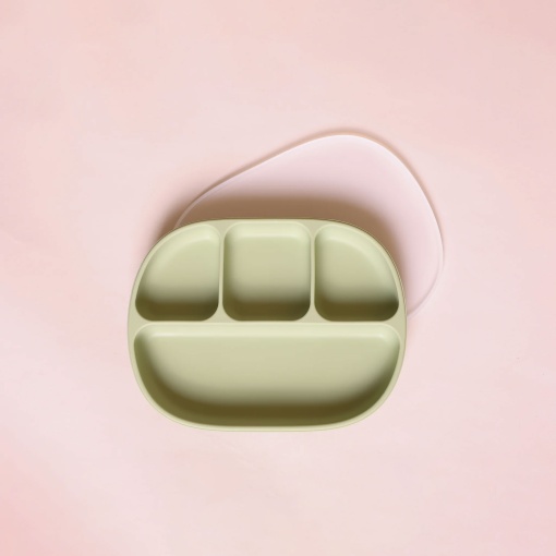 Prato de silicone com divisórias e base aderente olive INAIÊ