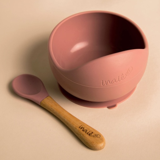 Taça de Silicone com Base Aderente + Colher Rosa INAIÊ
