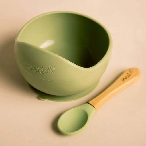 Taça de Silicone com Base Aderente + Colher Olive INAIÊ