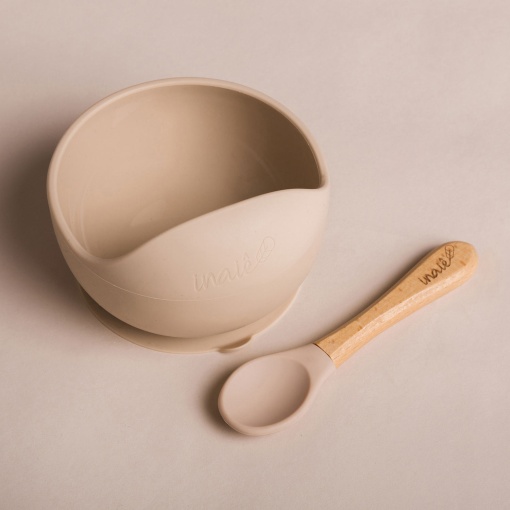 Taça de Silicone com Base Aderente + Colher Bege INAIÊ