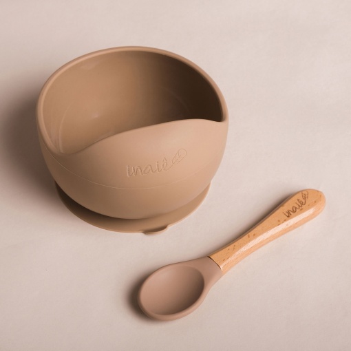 Taça de Silicone com Base Aderente + Colher Cáqui INAIÊ