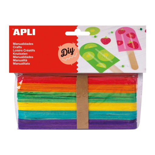 Espátula de madera APLI 150x18x2mm 6 colores - 40 unidades