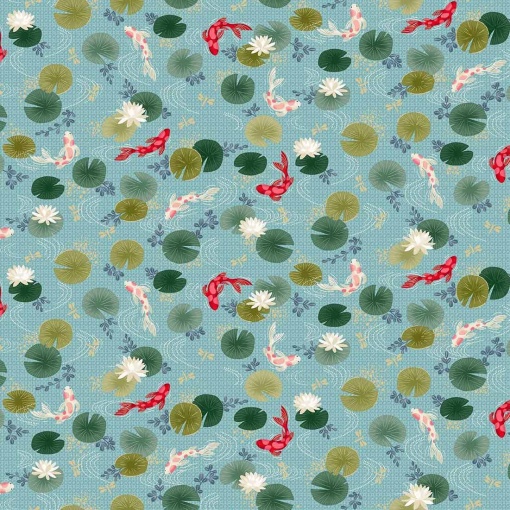 Tecido MAKOWER Kasumi Koi Light Blue 1x1,12m