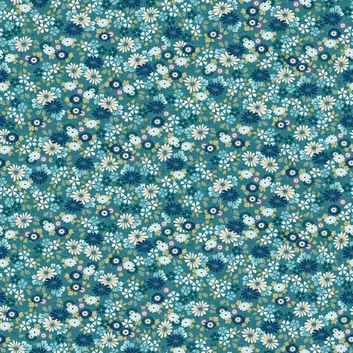 Tecido MAKOWER Kasumi Floating Flowers Teal 1x1,12m