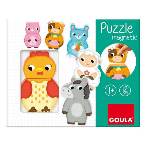 Puzzle de Madeira GOULA 12 peças Magnéticas Intercambiáveis Animais da Quinta