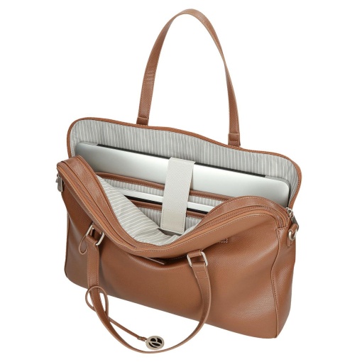 PEPE JEANS Elia camel laptop and 12" tablet bag, trolley compatible.