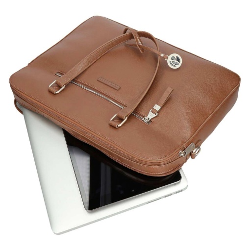 PEPE JEANS Elia camel laptop and 12" tablet bag, trolley compatible.
