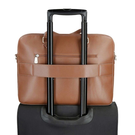 PEPE JEANS Elia camel laptop and 12" tablet bag, trolley compatible.
