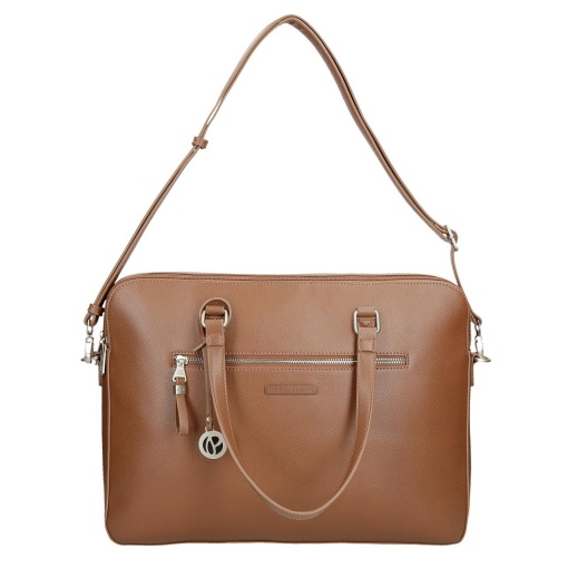 PEPE JEANS Elia camel laptop and 12" tablet bag, trolley compatible.