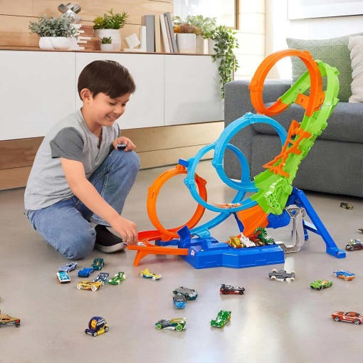 Hot Wheels pista zona de choque 4 loopings MATTEL