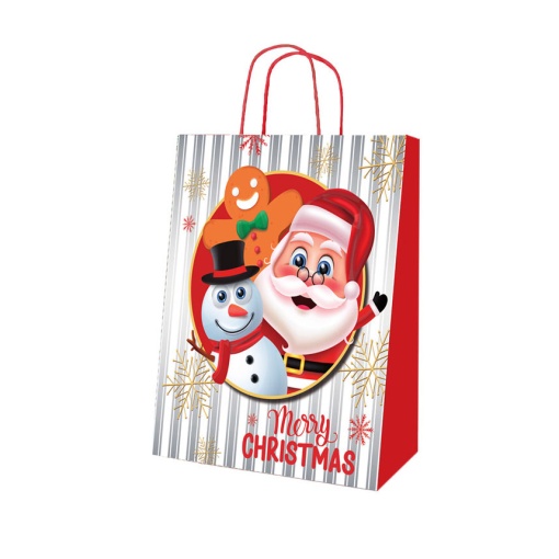 SACO DE PAPEL ASA TORCIDA NATAL MERRY CHRISTMAS 24X10X32CM PN241032PN