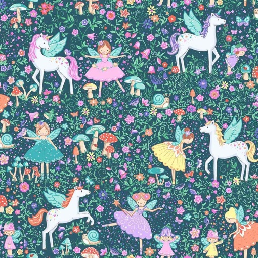Tecido MAKOWER Fairy Dust Magic Garden Teal 1x1,12m