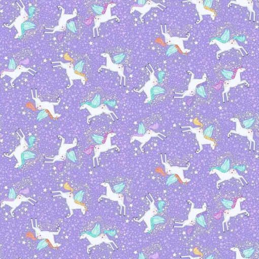 Tecido MAKOWER Fairy Dust Unicorn Lilac 1x1,12m