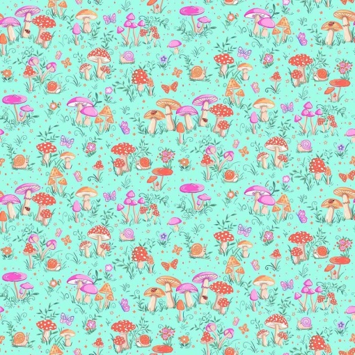 Tecido MAKOWER Fairy Dust Toadstool Teal 1x1,12m