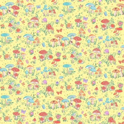Tecido MAKOWER Fairy Dust Toadstool Yellow 1x1,12m