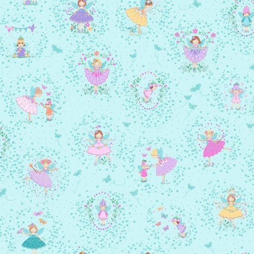 Tecido MAKOWER Fairy Dust Friends Teal 1x1,12m