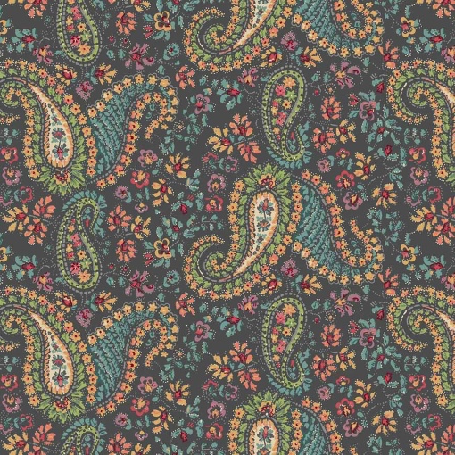 Tecido MAKOWER Rambling Rose Paisley Charcoal 1x1,12m