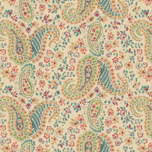 Tecido MAKOWER Rambling Rose Paisley Buttercream 1x1,12m