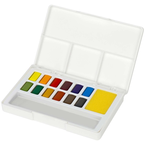 Aguarelas em pastilha com pincel de água e paleta FABER-CASTELL Goldfaber CREATIVE Studio 12 cores