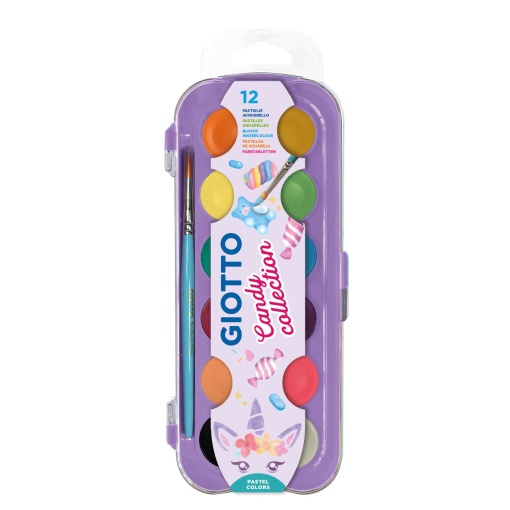 Aguarelas GIOTTO Candy Collection 12 cores 30mm + pincel