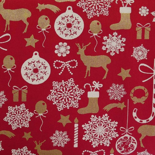Tecido Ícones de Natal Vermelho/Dourado 1x1,50m