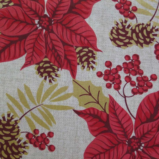 Tecido Flor de Natal Bege/Dourado/Vermelho 1x1,50m