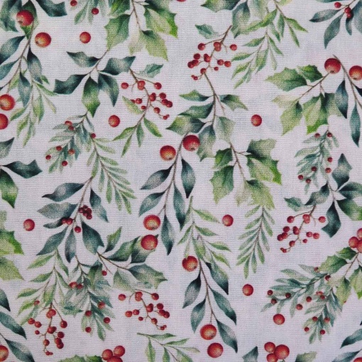 Tecido Natal Azevinho Branco/Verde 1x1,50m