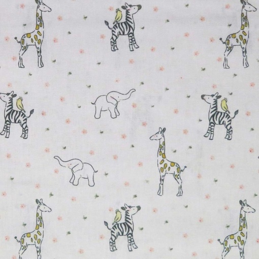 Tecido Animais da Selva Branco/Multicor 1x1,50m