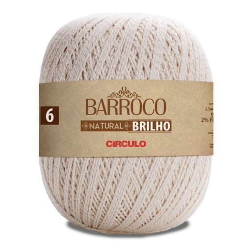 Fio de Crochet CÍRCULO Barroco Natural 6 com Brilho Prateado 700g