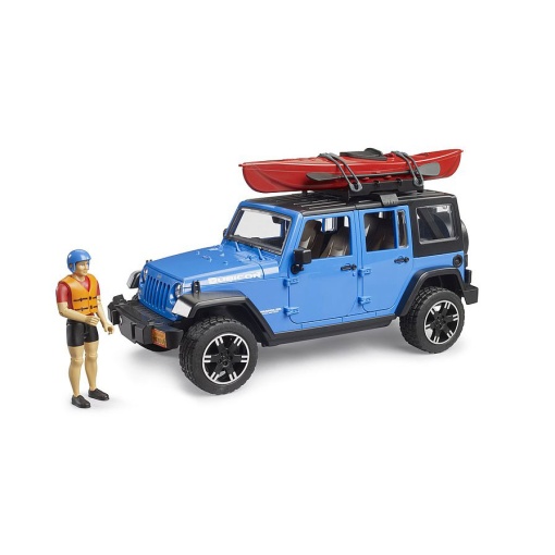 Jipe Jeep Wrangler Unlimited Rubicon com caiaque e ciclista BRUDER