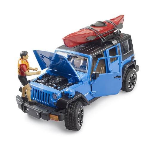 Jeep Wrangler Unlimited Rubicon with kayak and cyclist BRUDER