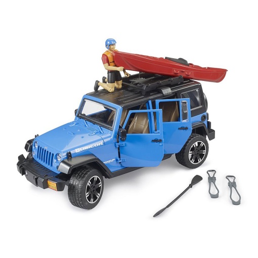 Jeep Wrangler Unlimited Rubicon with kayak and cyclist BRUDER