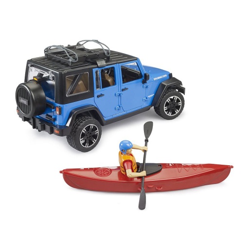 Jeep Wrangler Unlimited Rubicon with kayak and cyclist BRUDER