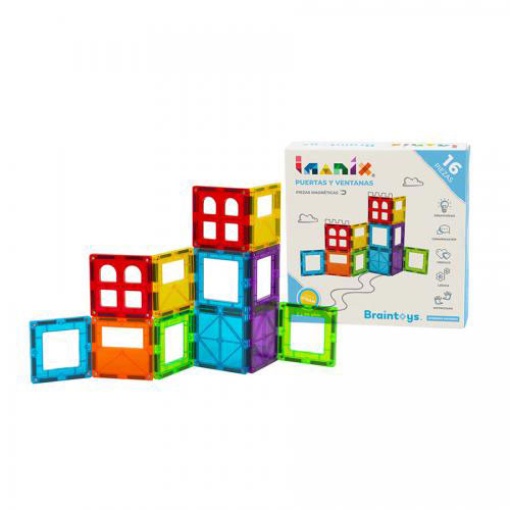 Jogo de Construção Magnético Imanix 16 Portas e Janelas BRAINTOYS