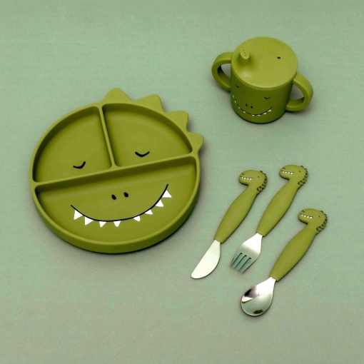 Conjunto de Talheres com Cabo de Silicone Mr. DINO 3 unidades TRIXIE