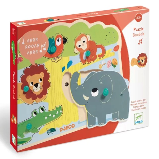 Puzzle DJECO 5 peças Animais da Selva Sonoro