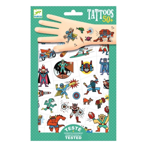 50 Tatuagens Efeito Metalizado - Heróis e Vilões DJECO