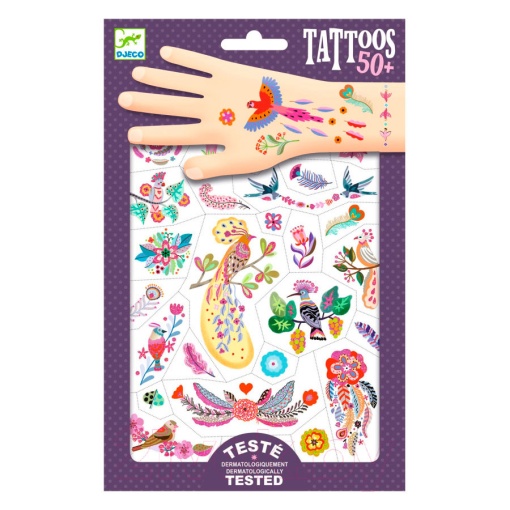 50 Tatuagens Efeito Metalizado - Pássaros Brilhantes DJECO