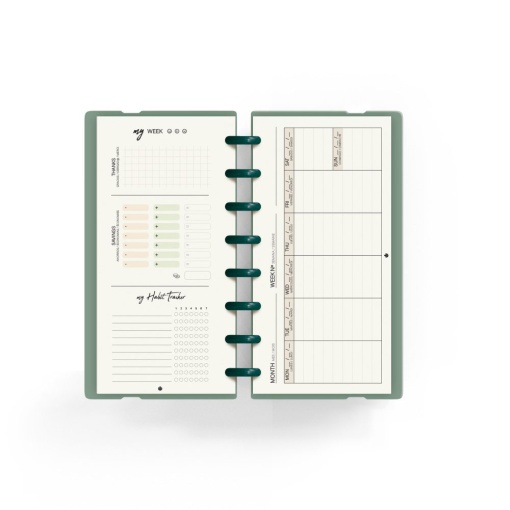 Planner semanal A5 Ingeniox My Week com check list verde