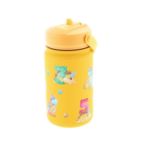 Garrafa Térmica com Adaptador AUREA Kids Dinonumbers mostarda 330ml