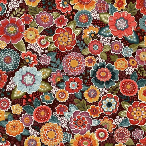Tecido MAKOWER Revival Floral Brown 1x1,12m