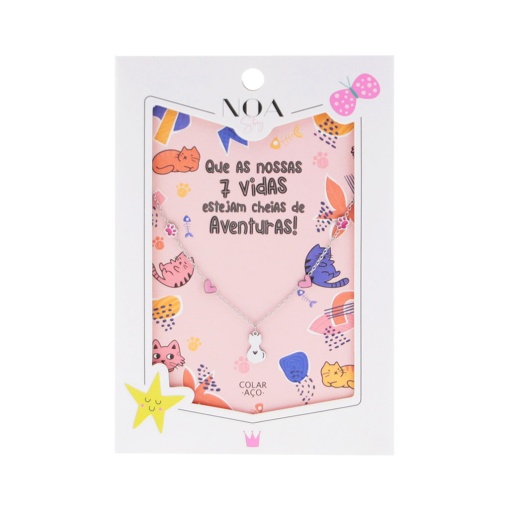 Colar de aço prateado NOA Story Miau "Que as nossas 7 vidas...."