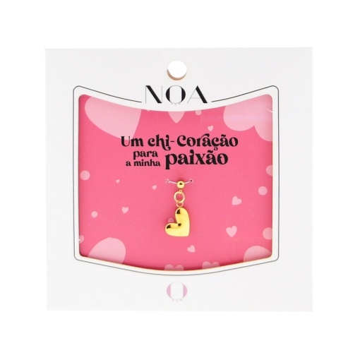 Charm Aço Dourado NOA Story Coração "Um chi-coração para a Minha Paixão"