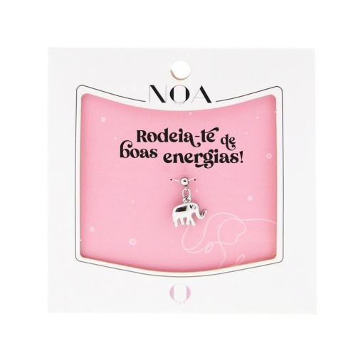 Charm de aço prateado NOA Story elefante "Rodeia-te de boas energias"