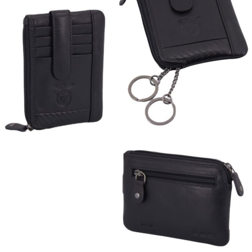 Porta-moedas/cartões em pele Benfica preto