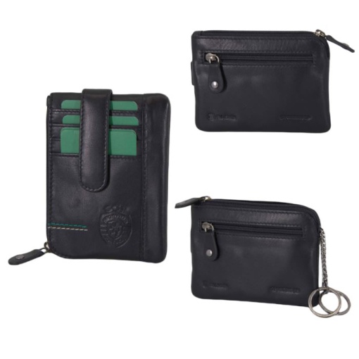 Porta-moedas/cartões em pele Sporting preto Scp3288-01