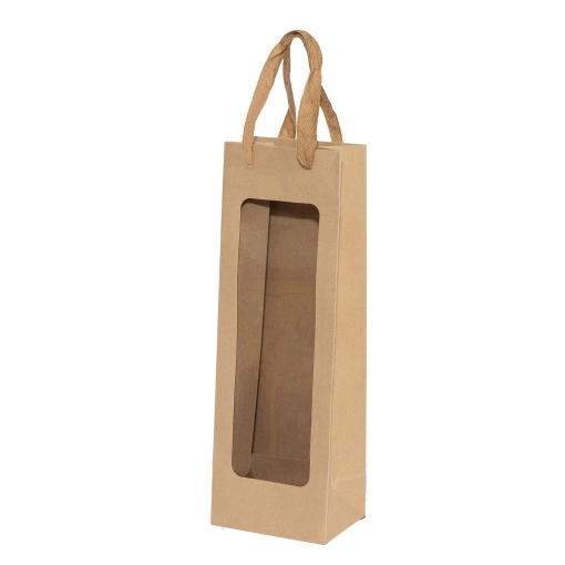 Saco de Papel Asa Tecido para 1 Garrafa com Visor 12x9x36cm Natural