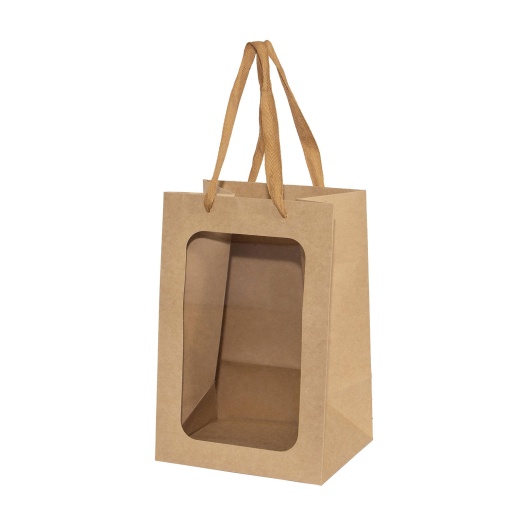 Saco de Papel Asa Tecido com Visor 20x16x30cm Natural